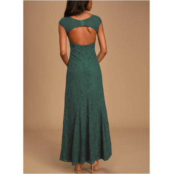 New ~ LULU'S ~ Cascading Dreams Emerald Green Lace Maxi Dress Small - Picture 2 of 9